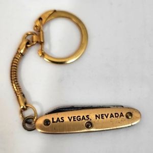 Vintage Las Vegas Gold Toned Metal Pocket Knife Keychain
